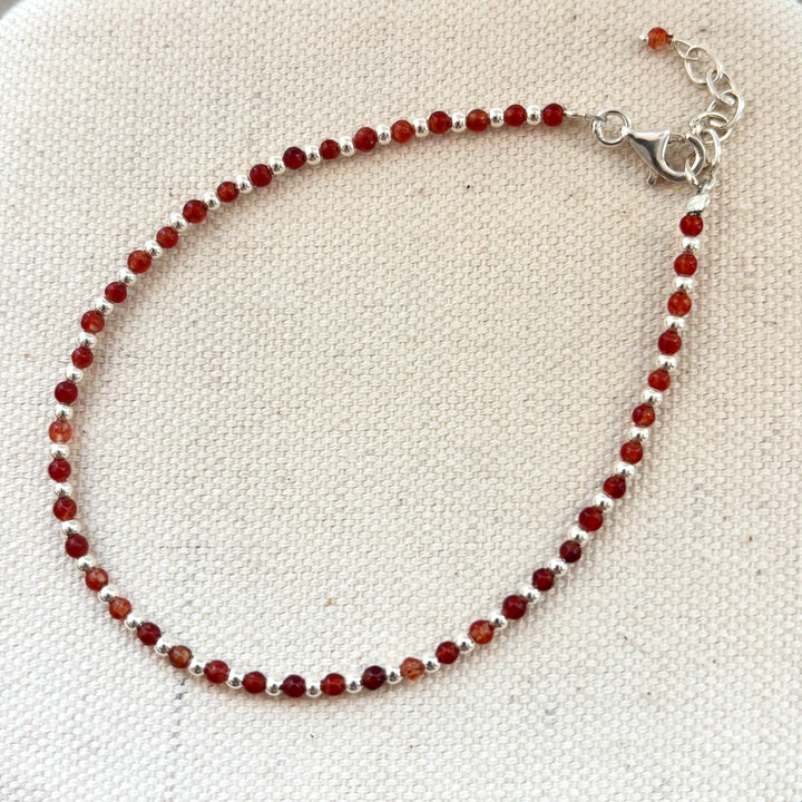 Carnelian and Sterling Silver Bead Bracelet