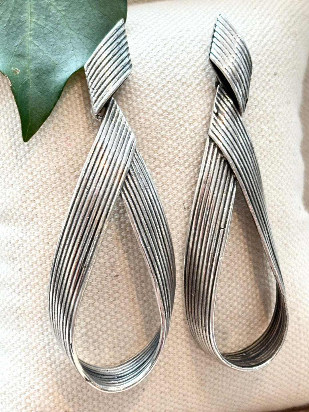 Sterling Silver Ribbed Statement Drop Earrings