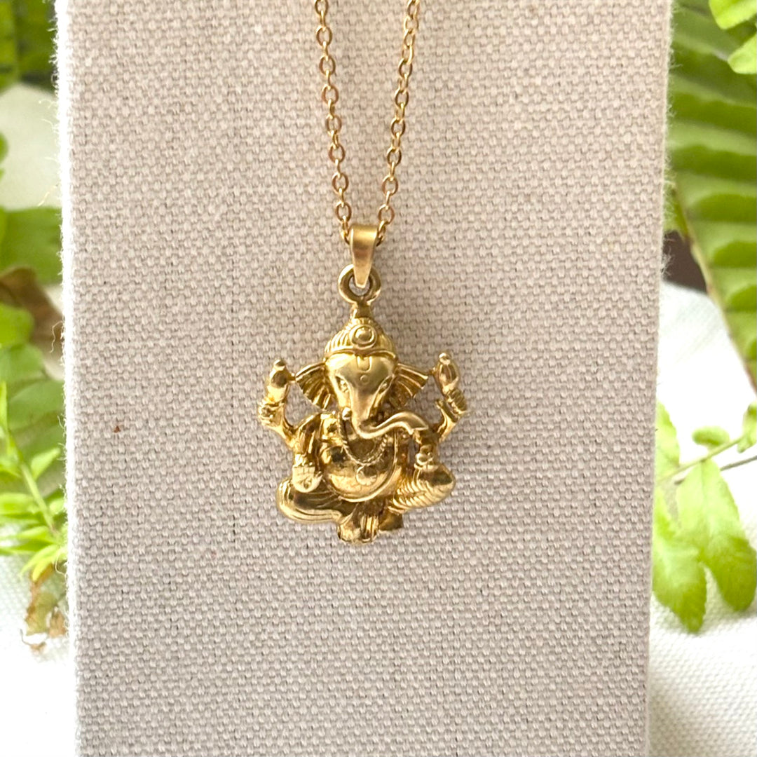 Handmade Panchadhatu Ganesha Necklace – 18 Inch Gold Plated Stainless Steel Chain