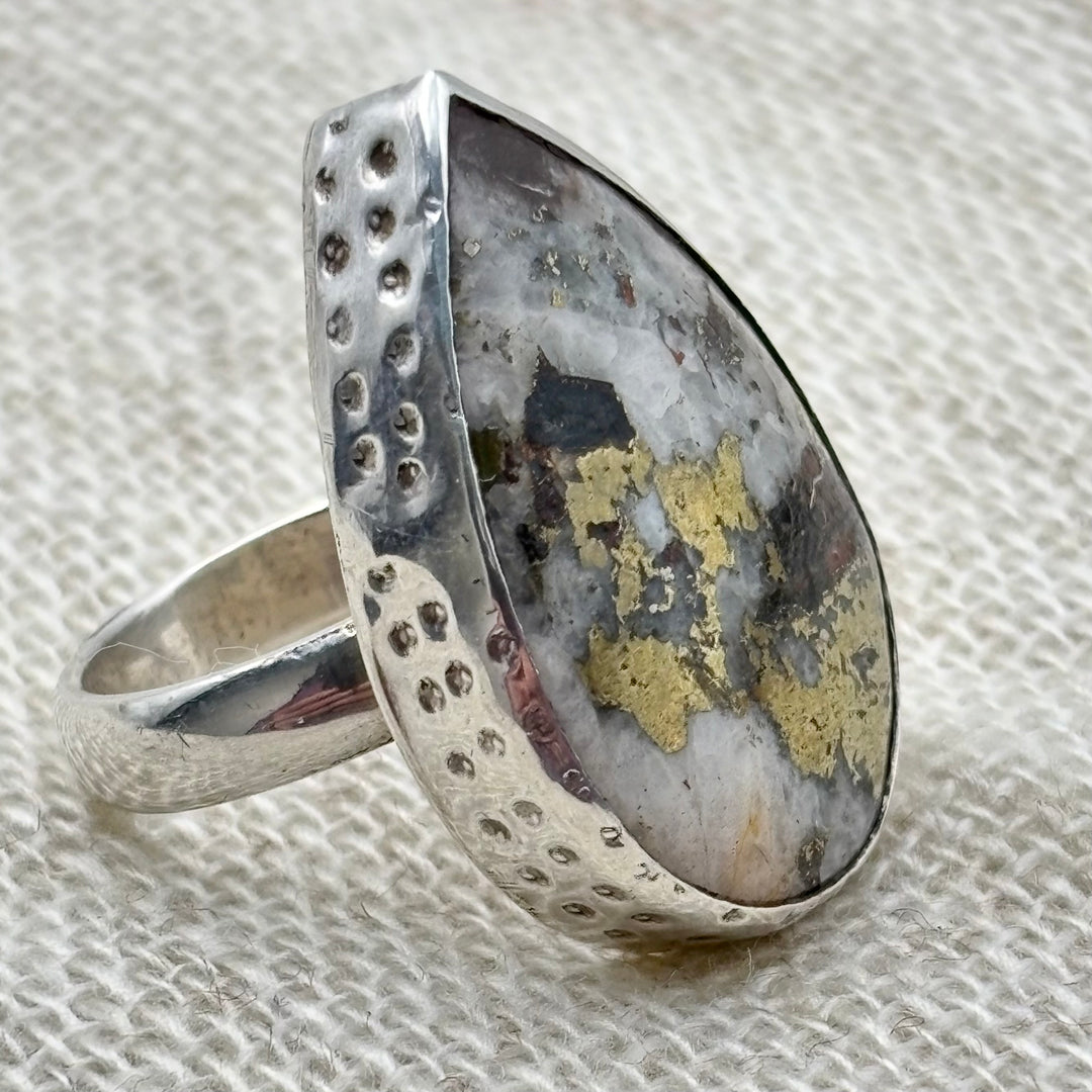 Golden Pyrite in Quartz Statement Ring