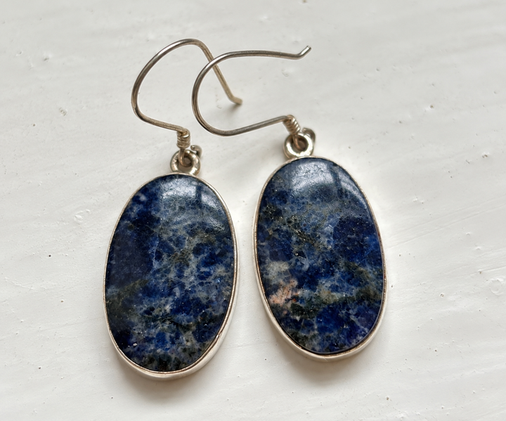 Dappled Sodalite Sterling Silver Oval Drop Earrings