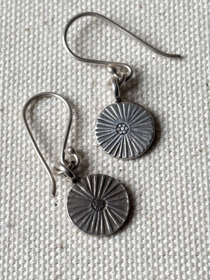 Oxidised Silver Sunburst Drop Earrings