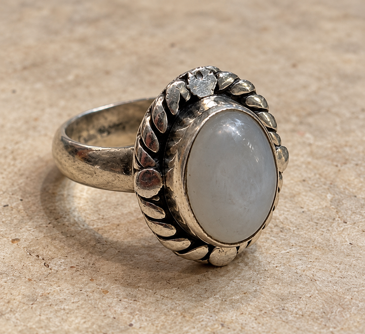 Handmade Grey Moonstone Silver Ring – Size L