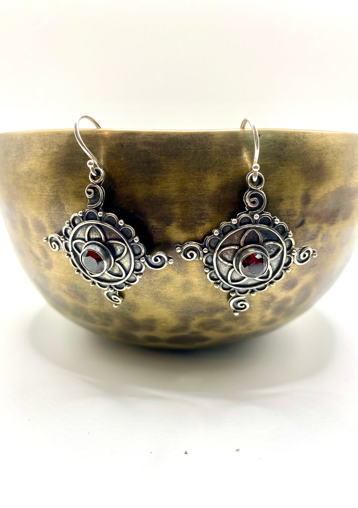 Garnet Mandala Earrings