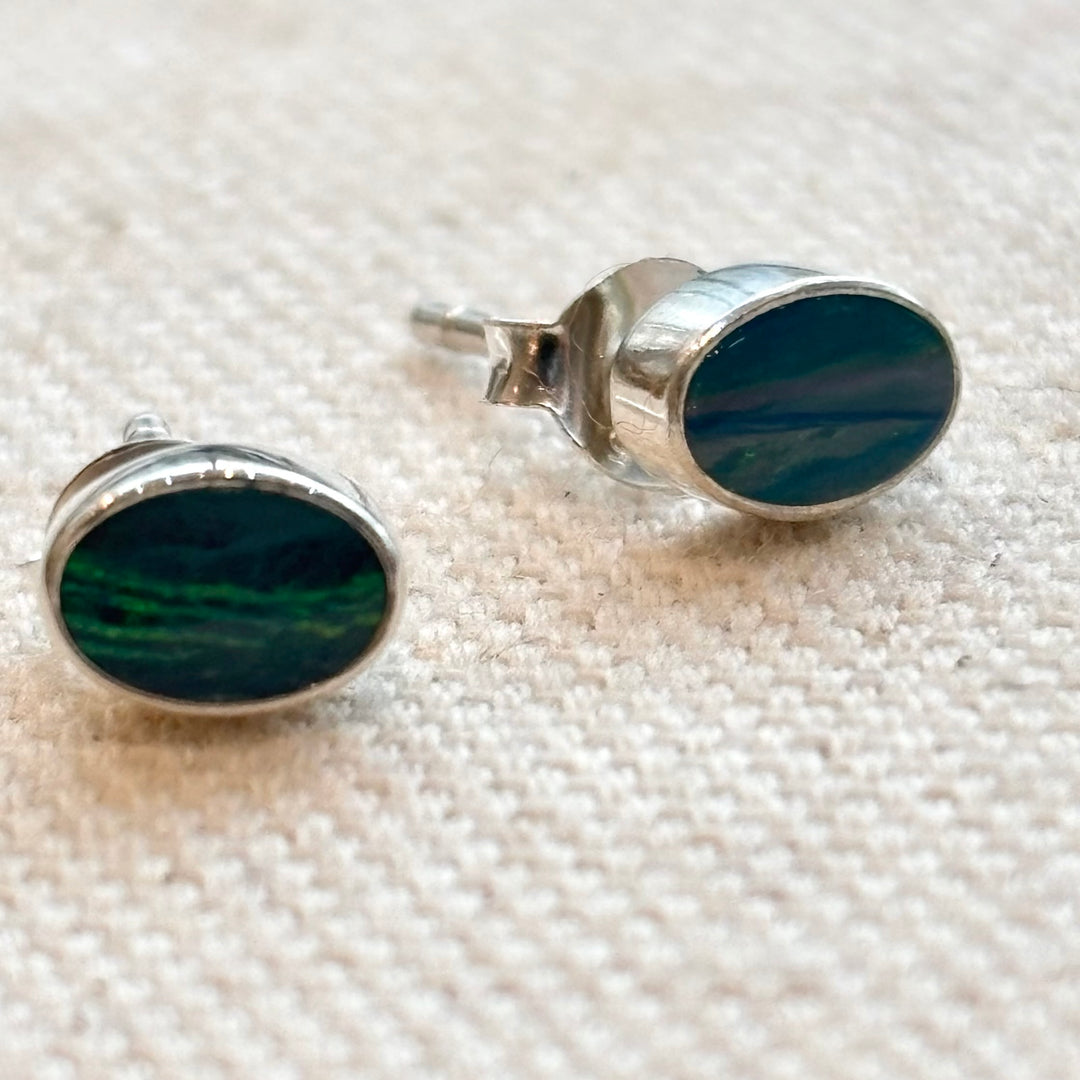 Small Sterling Silver Oval Opal Stud Earrings