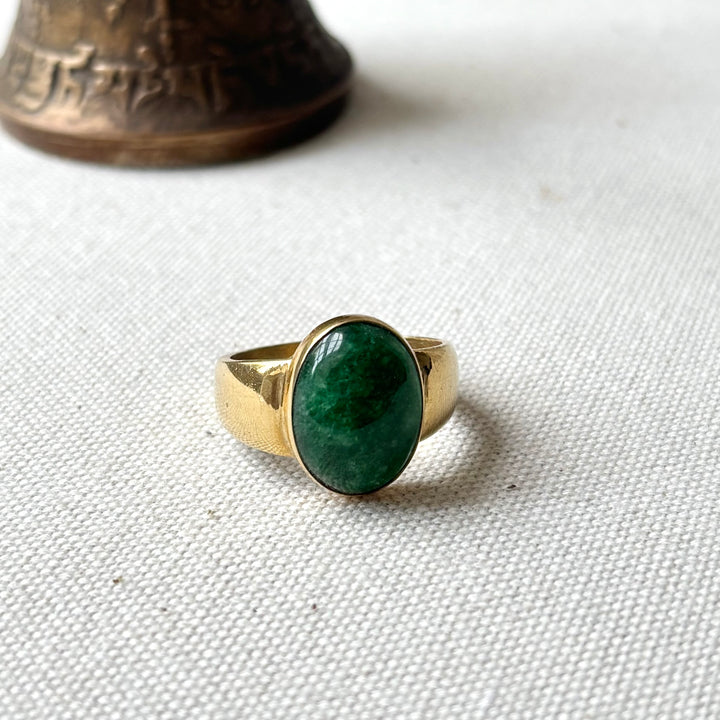 Handmade Green Aventurine Panchadhatu Ring – Size S