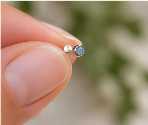Tiny Ethiopian Opal Sterling Silver Stud Earrings