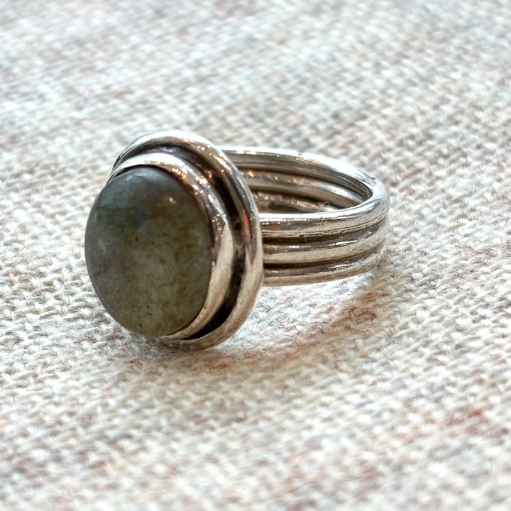 Silver Labradorite Triple Band Ring