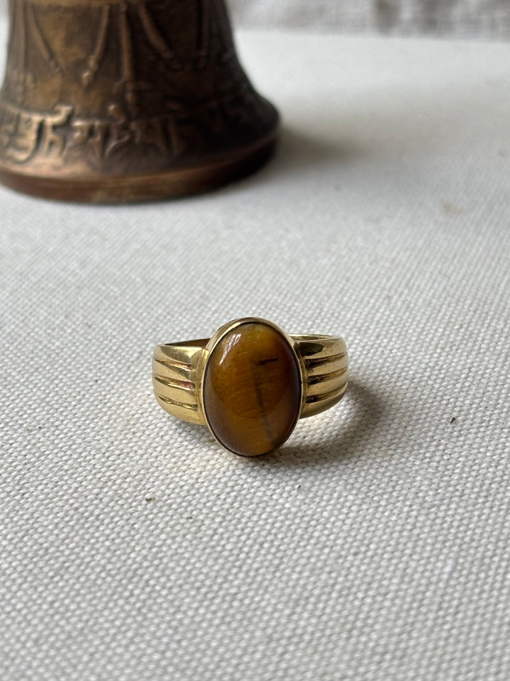 Handmade Tiger’s Eye Panchadhatu Ring – Size Q