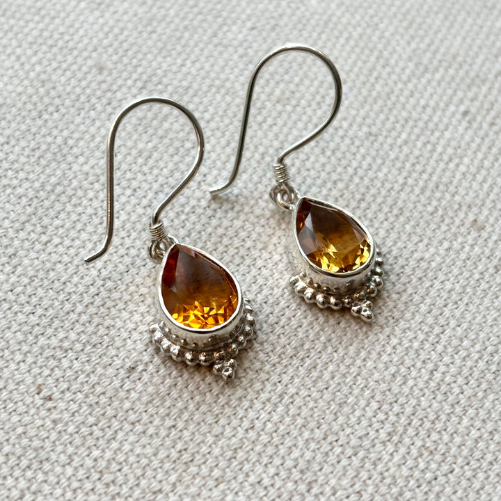 Citrine Teardrop Drop Earrings in Sterling Silver