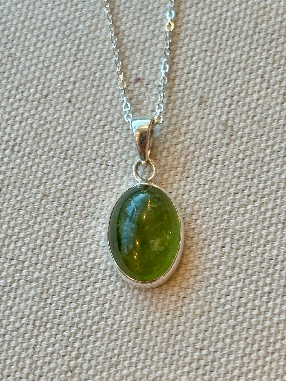 Green Tourmaline Sterling Silver Necklace – 18 Inch Chain