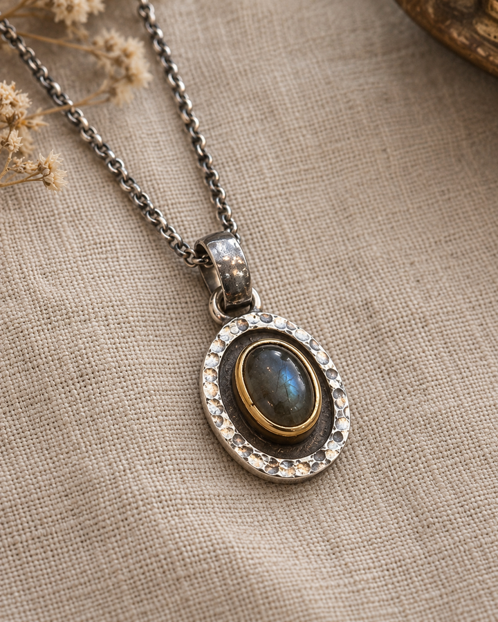Labradorite Sterling Silver Pendant with Gold-Plated Setting