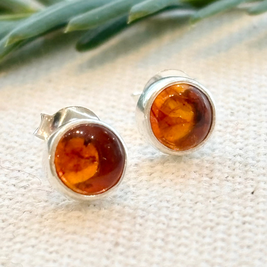 Sterling Silver Amber Stud Earrings