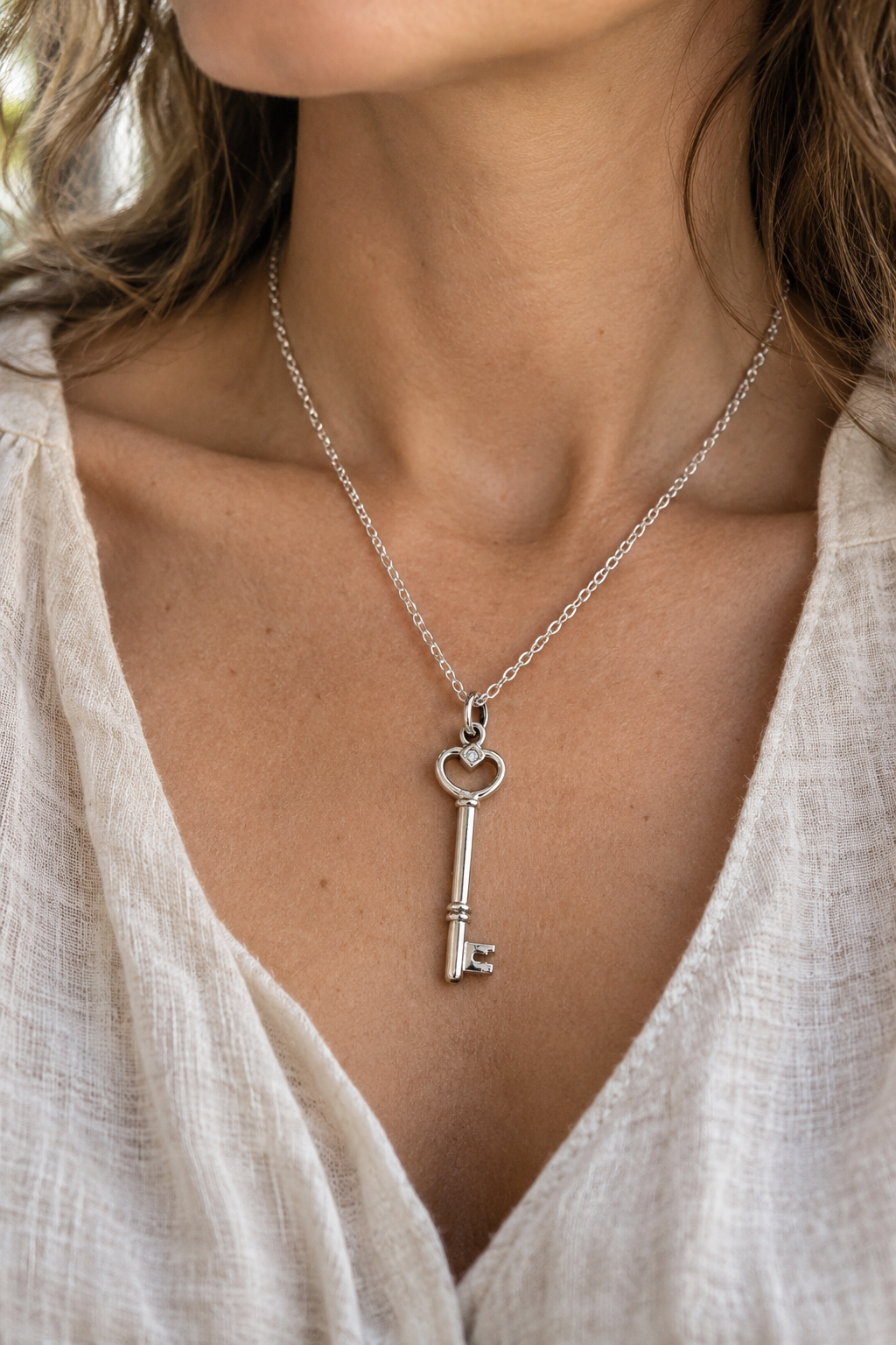 Sterling Silver Heart Key Necklace – New Beginnings