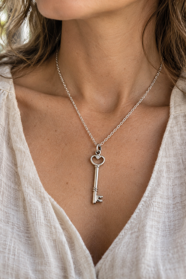 Sterling Silver Heart Key Necklace – New Beginnings