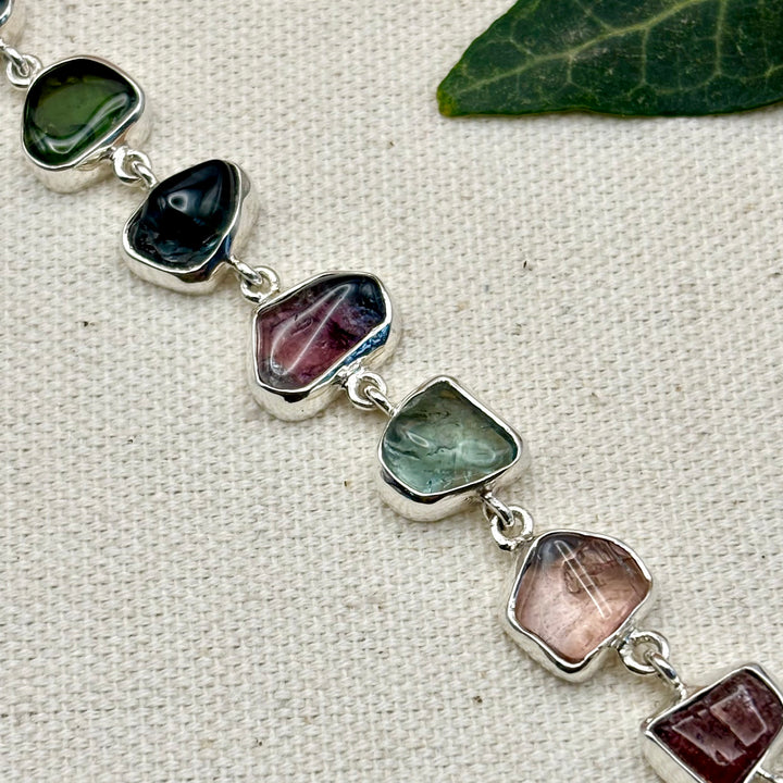 Natural Tourmaline Silver Bracelet – Handmade Sterling Silver Multi Tourmaline Bracelet
