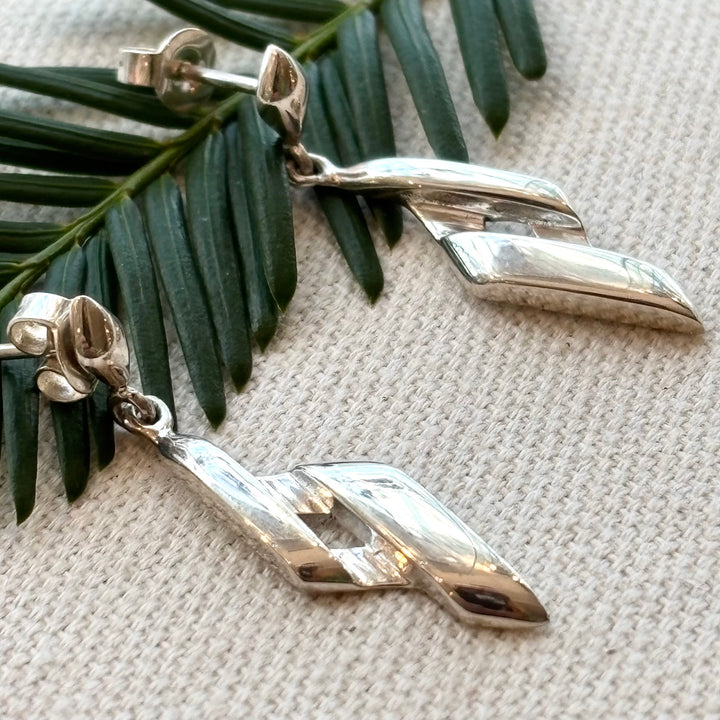 Sterling Silver Geometric Drop Stud Earrings