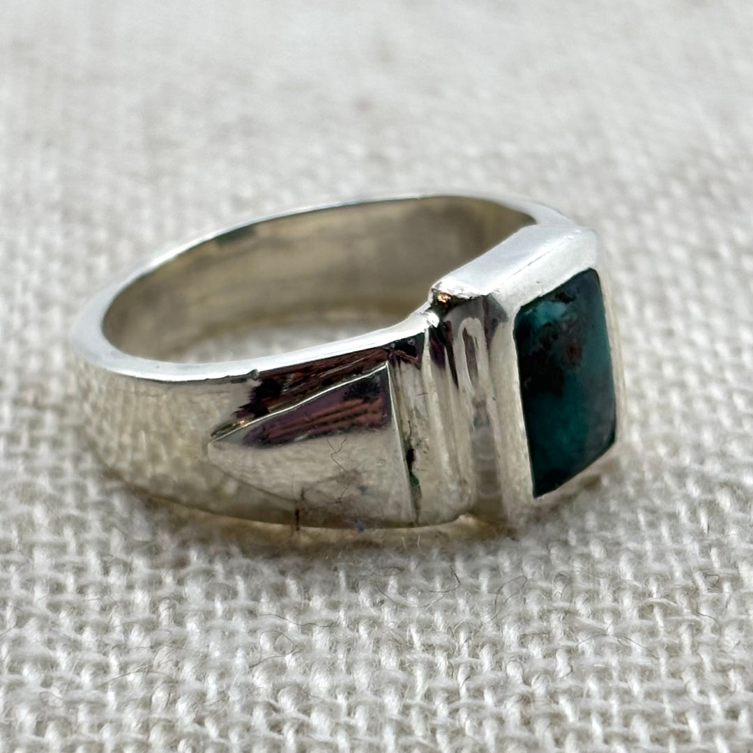 Deep Teal Turquoise Signet Ring in Sterling Silver