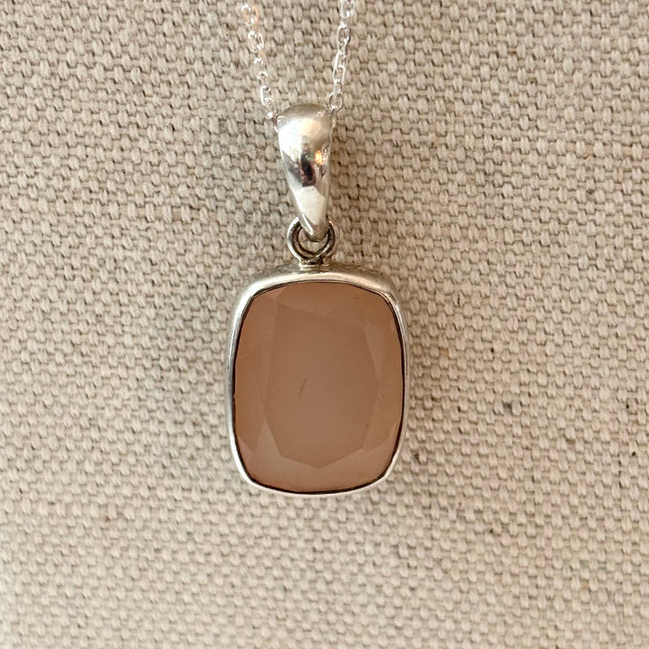 Faceted Peach Chalcedony Necklace in Sterling Silver