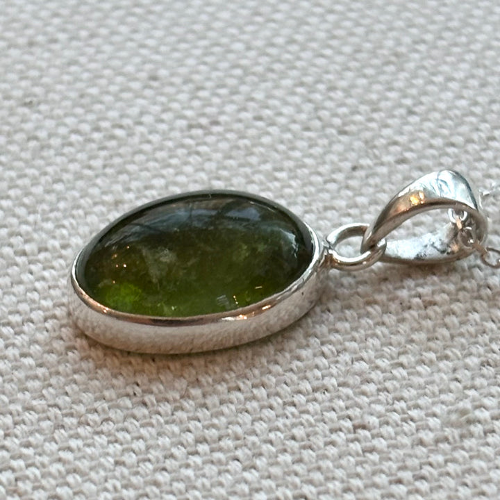 Green Tourmaline Sterling Silver Necklace – 18 Inch Chain