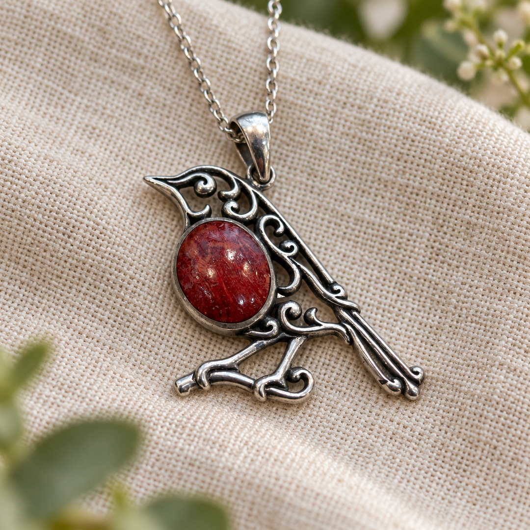 Coral Robin Sterling Silver Necklace