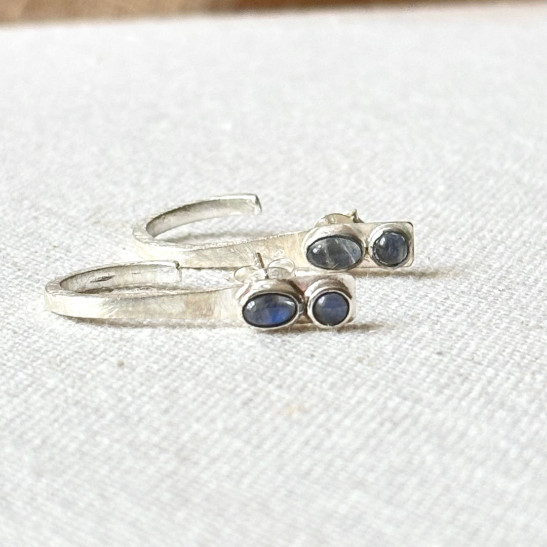 Handmade Labradorite Silver Open Hoop Stud Earrings