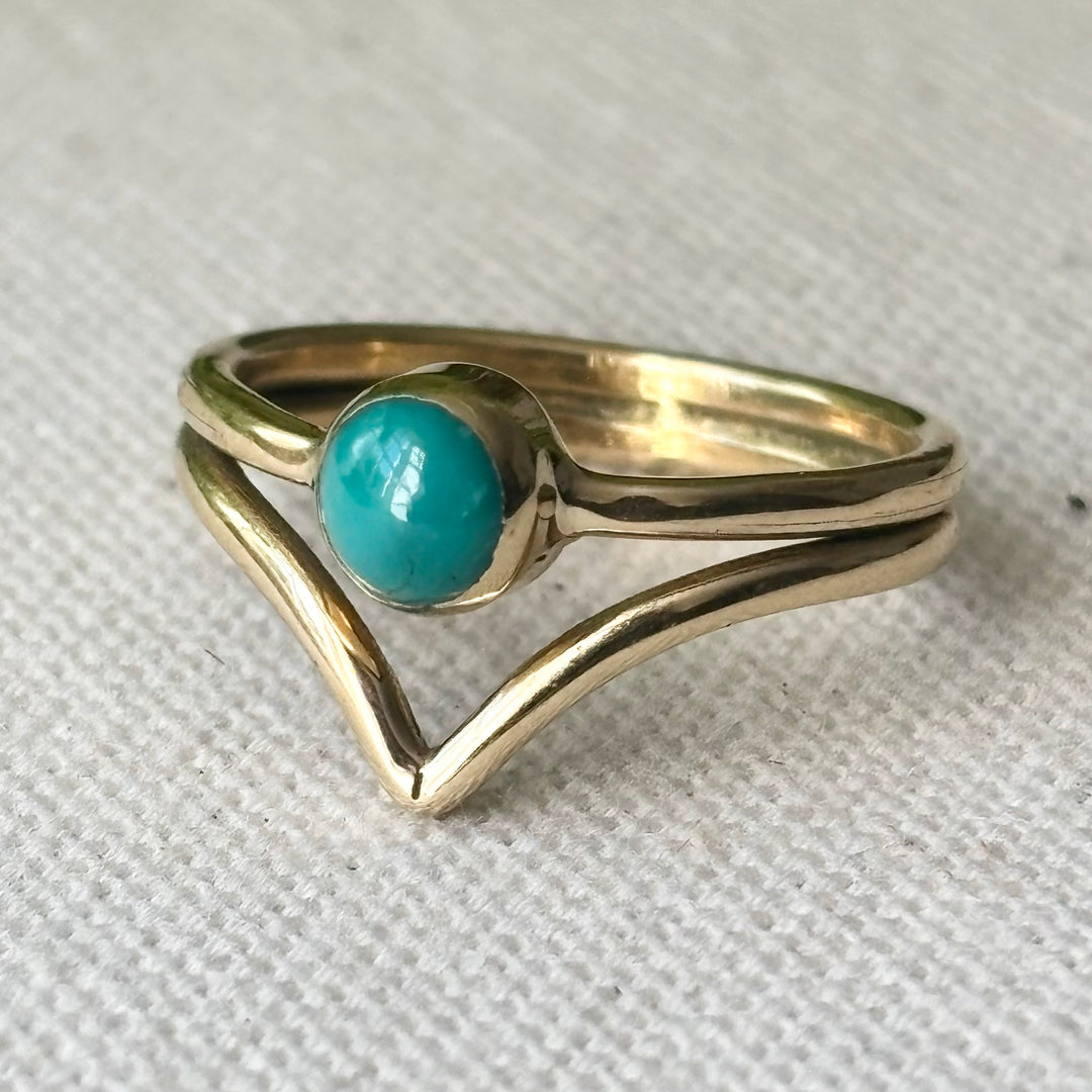 Turquoise Chevron Ring – Handmade Panchadhatu Split Band Ring – Size O