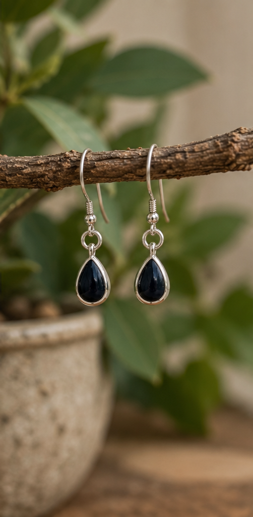 Black Onyx Teardrop Sterling Silver Earrings