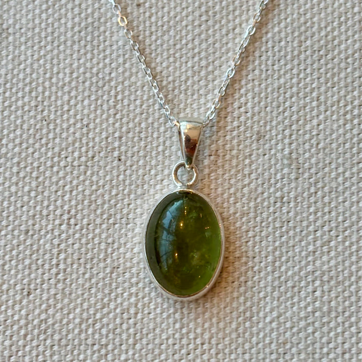 Green Tourmaline Sterling Silver Necklace – 18 Inch Chain