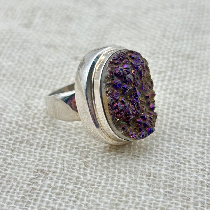 Purple Druzy Statement Ring in Sterling Silver – Size M