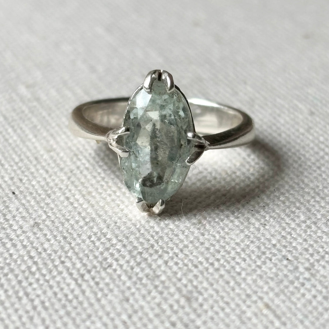 Natural Aquamarine Sterling Silver Ring – Size P