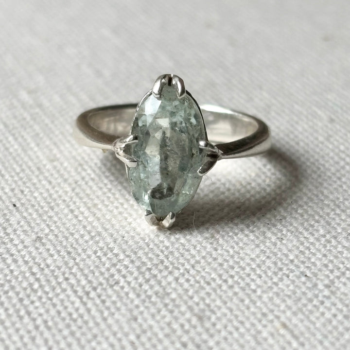 Natural Aquamarine Sterling Silver Ring – Size P