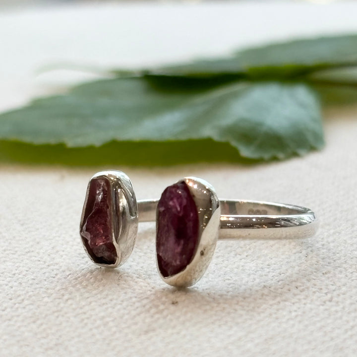Raw Pink Tourmaline Silver Ring – Size O