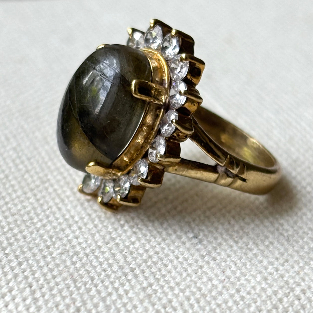 Handmade Panchadhatu Labradorite Halo Ring – Size L