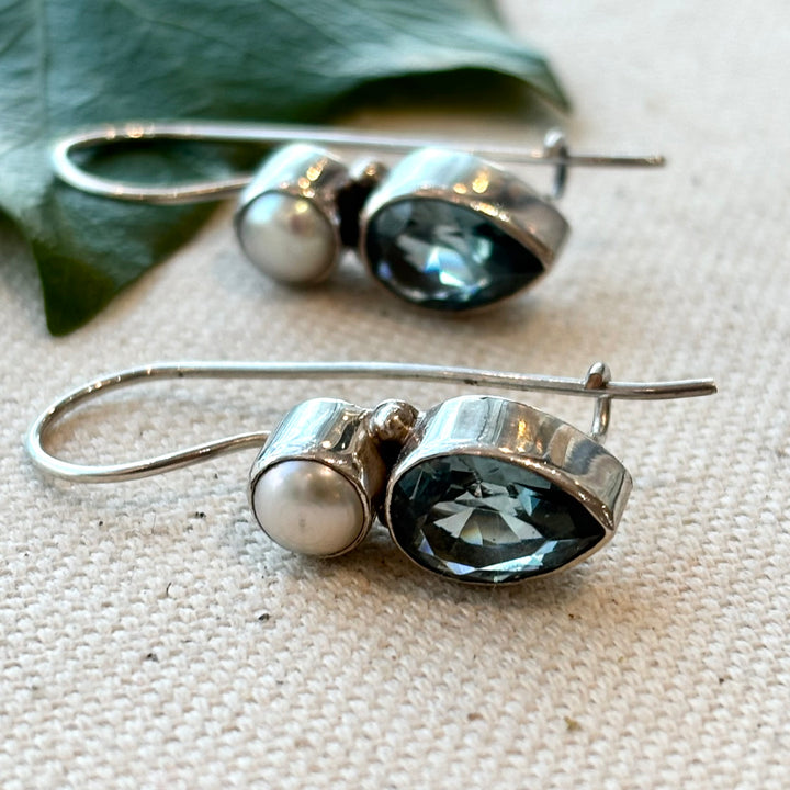 Pearl and Blue Topaz Earrings