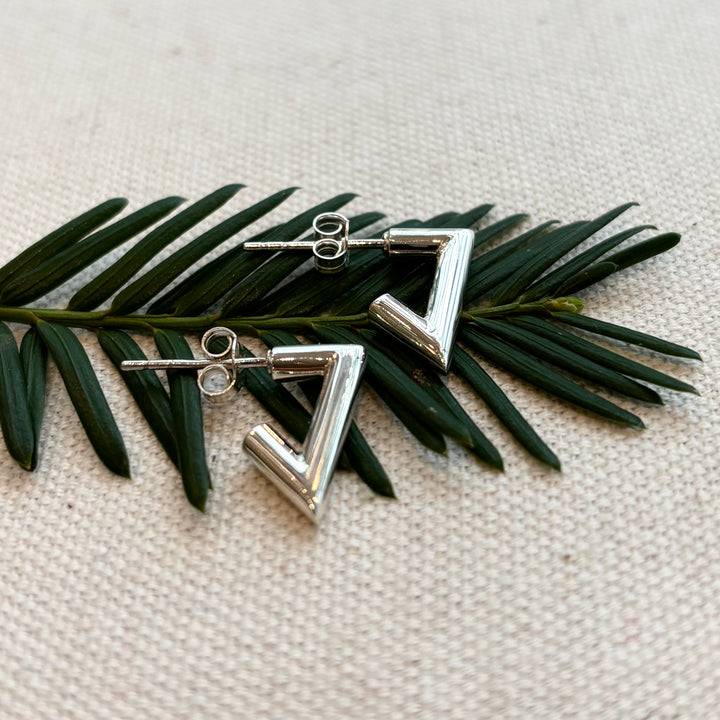 Sterling Silver V Shape Stud Earrings