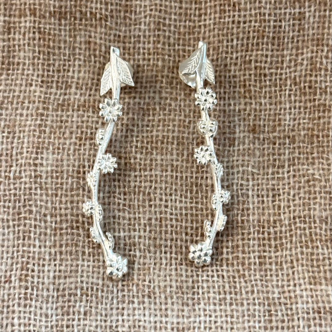 Silver Floral Vine Drop Earrings 45mm
