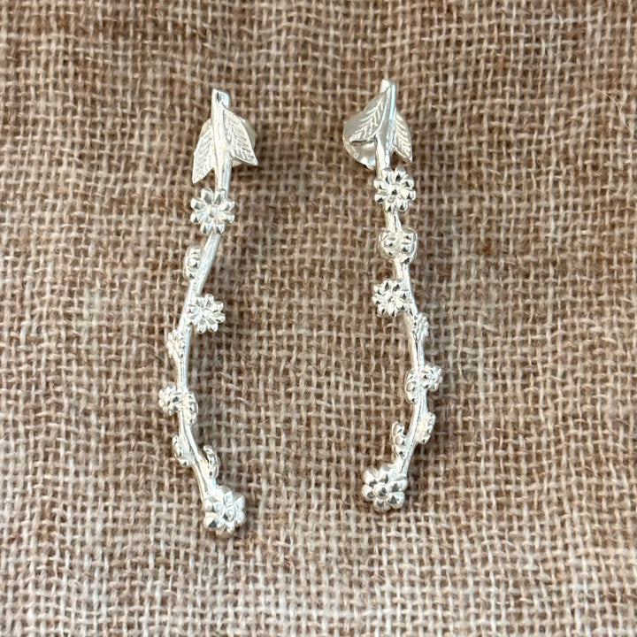 Silver Floral Vine Drop Earrings 45mm
