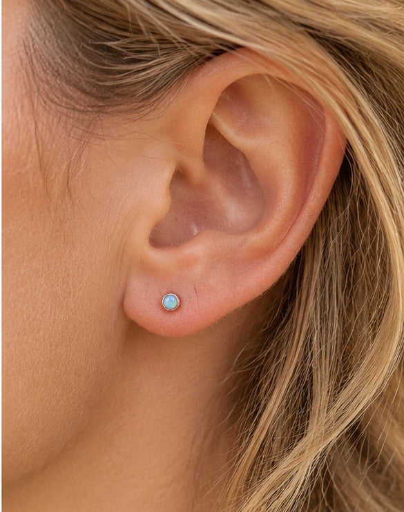 Tiny Ethiopian Opal Sterling Silver Stud Earrings