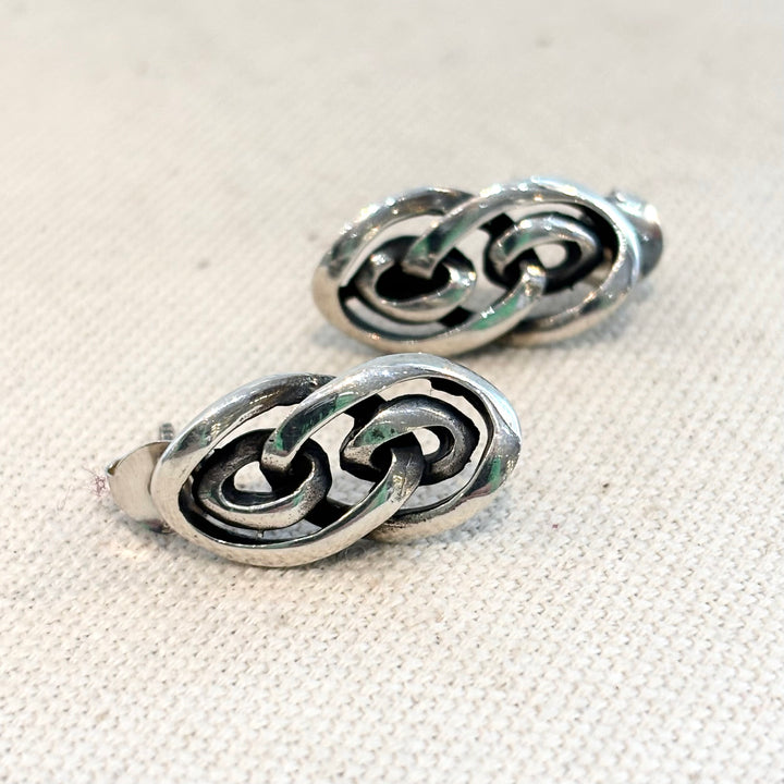 Sterling Silver Double Swirl Stud Earrings 18 x 10 mm