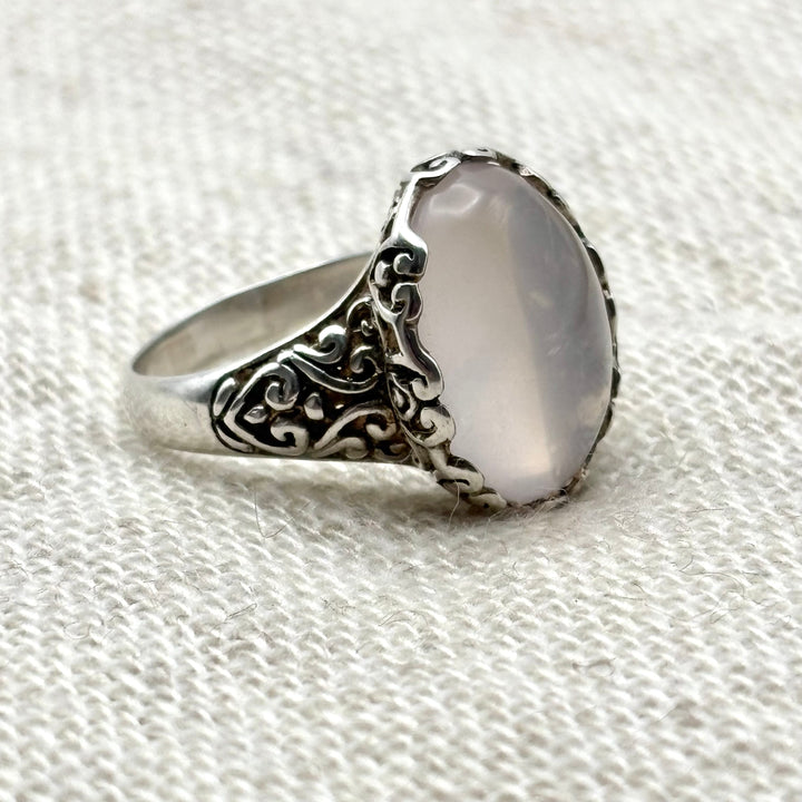 Rose Quartz Silver Filigree Ring