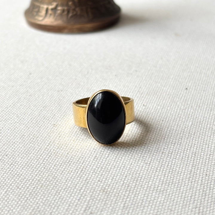 Handmade Black Onyx Panchadhatu Ring – Size P