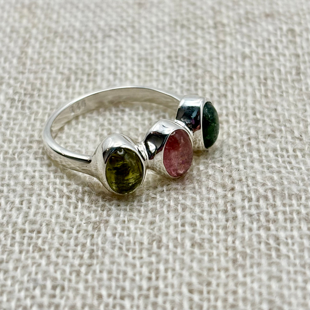 Trinity Tourmaline Ring – Sterling Silver (Size M)