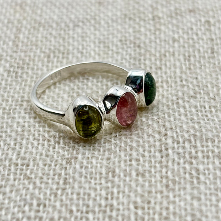 Trinity Tourmaline Ring – Sterling Silver (Size M)