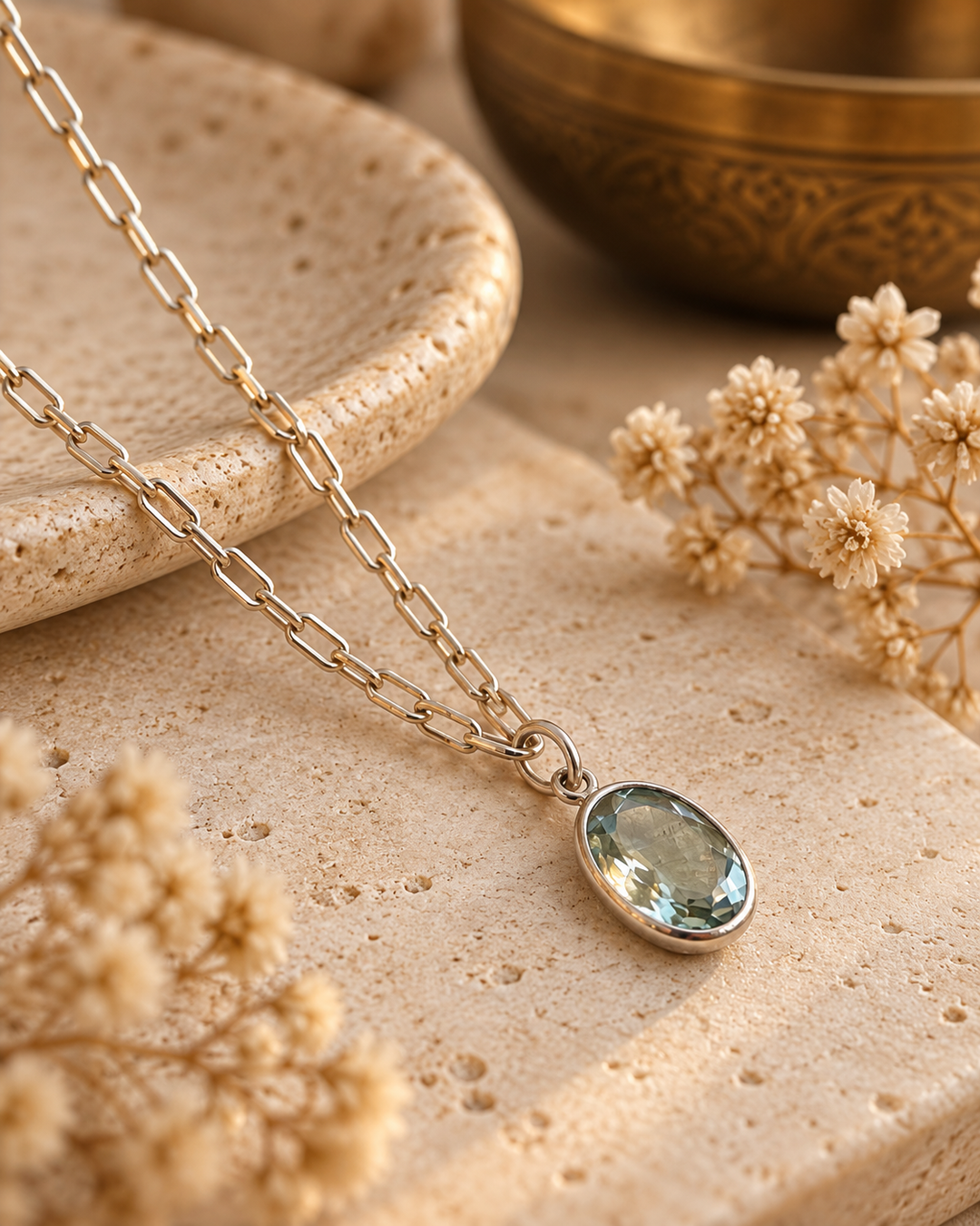 Sterling Silver Green Amethyst  Necklace
