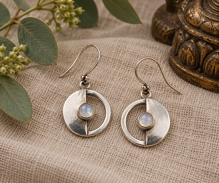 Moonstone Sterling Silver Contemporary Circle Earrings