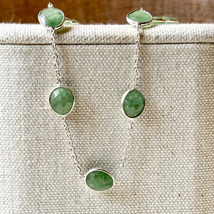 Aquamarine Sterling Silver Station Necklace – 16–18 Inch