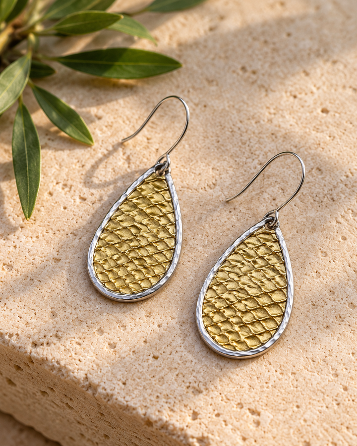 Handmade Sterling Silver & Brass Textured Drop Earrings