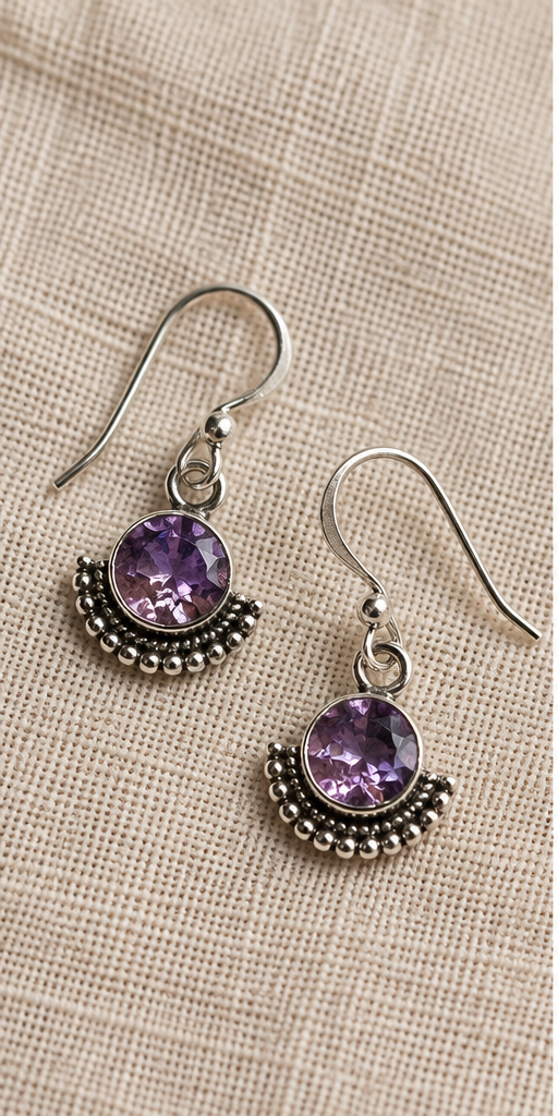 Sterling Silver Faceted Amethyst Beaded Drop Earrings