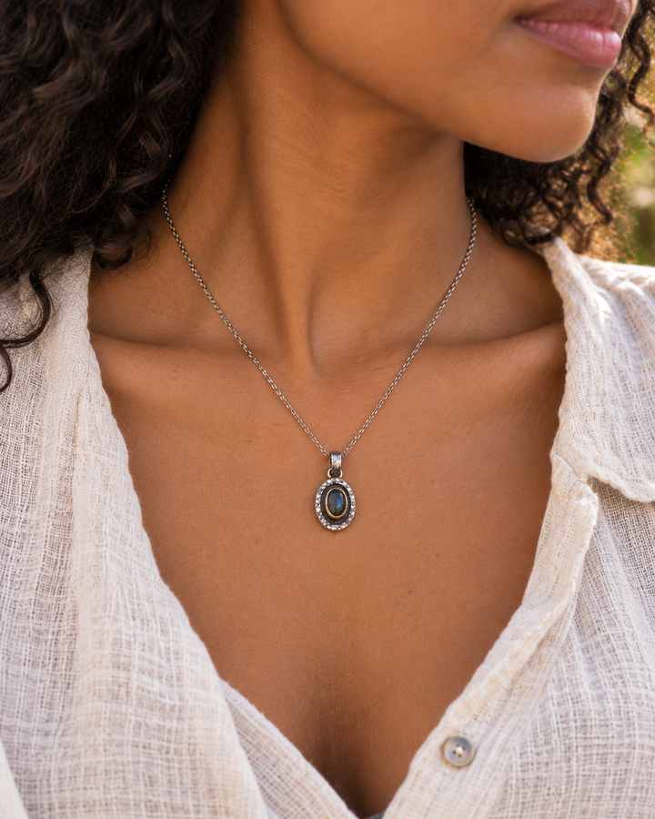 Labradorite Sterling Silver Pendant with Gold-Plated Setting